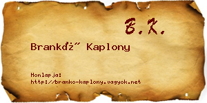 Brankó Kaplony névjegykártya